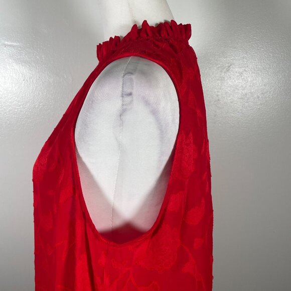 Michael Kors Blouse Top Womens Large Red Embossed Floral Shirred Neck Sleeveless - Picture 7 of 15